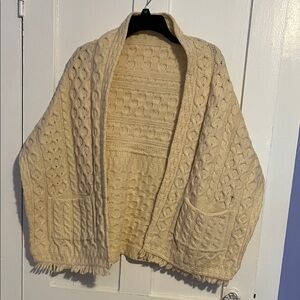 Carraig Donn Cream Irish Cable-Knit Open Front Women's wool Shawl